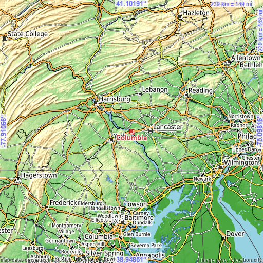 Topographic map of Columbia