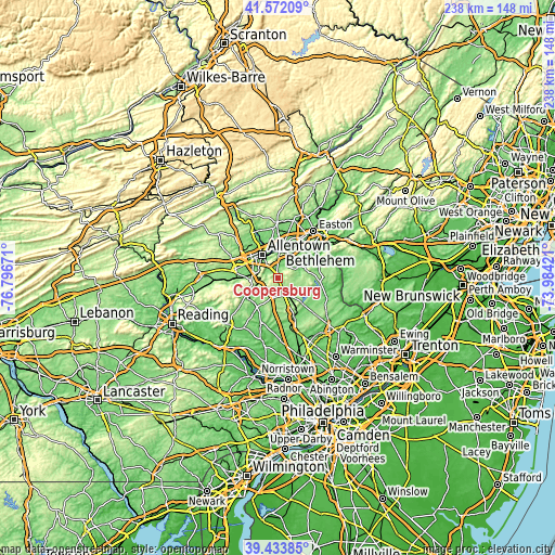 Topographic map of Coopersburg