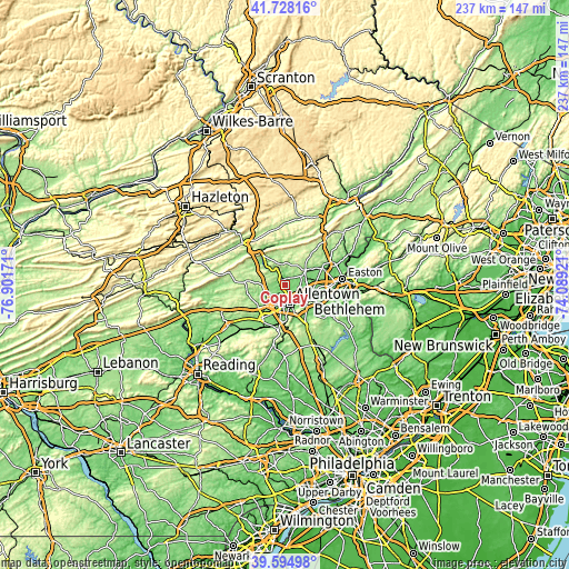 Topographic map of Coplay