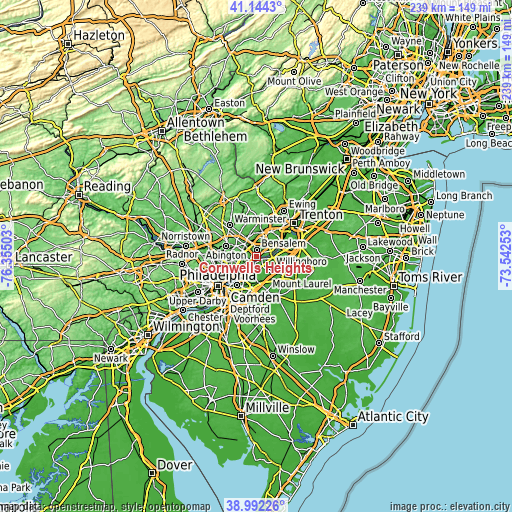 Topographic map of Cornwells Heights