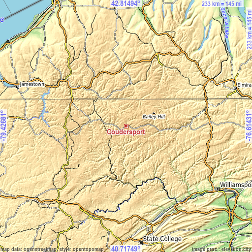 Topographic map of Coudersport