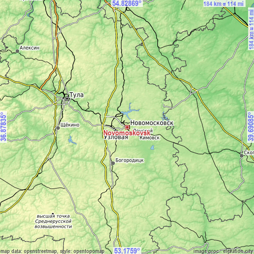 Topographic map of Novomoskovsk