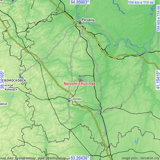 Topographic map of Novomichurinsk