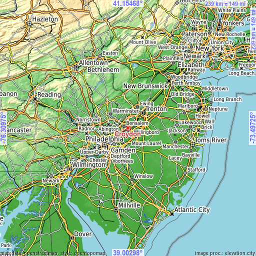 Topographic map of Croydon