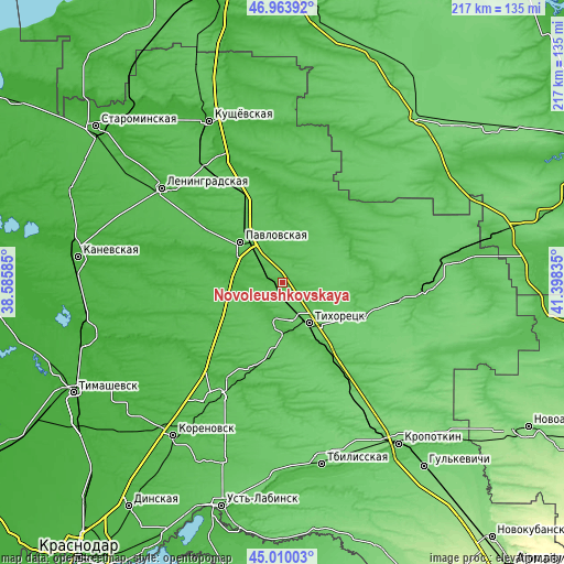 Topographic map of Novoleushkovskaya