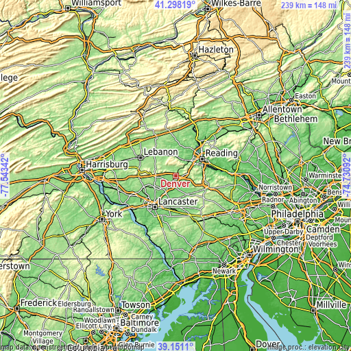 Topographic map of Denver