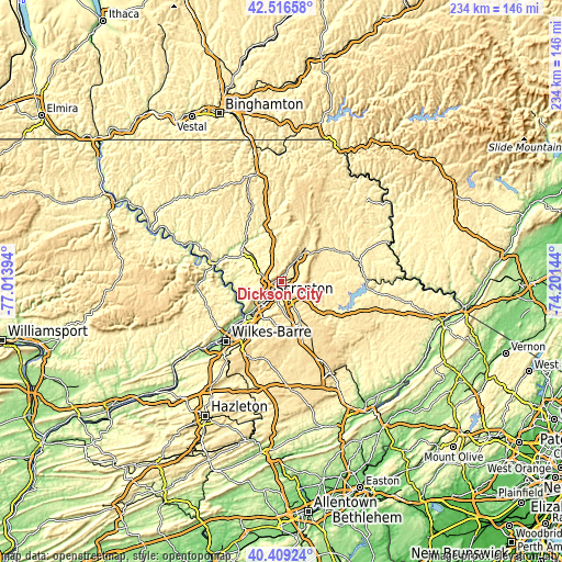 Topographic map of Dickson City