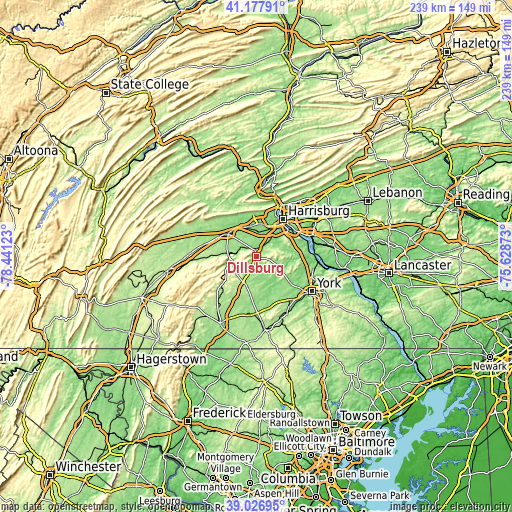 Topographic map of Dillsburg