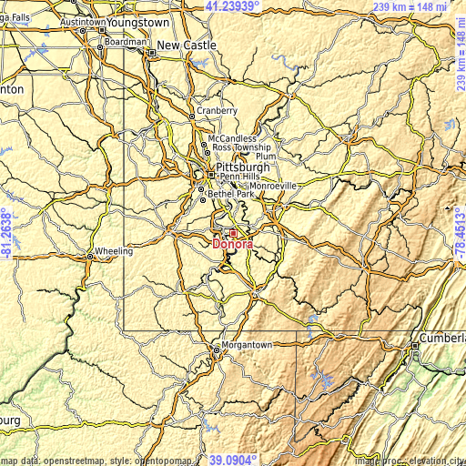 Topographic map of Donora