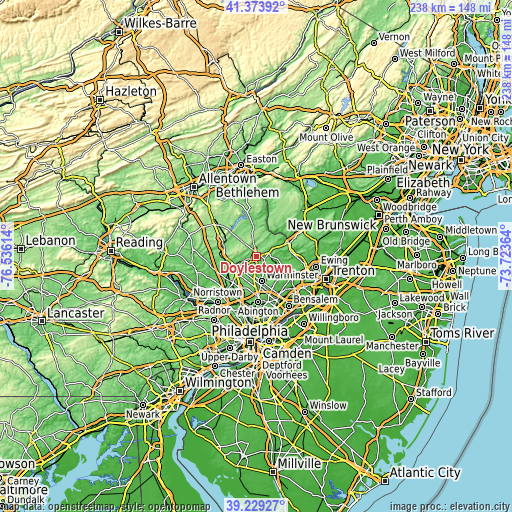 Topographic map of Doylestown