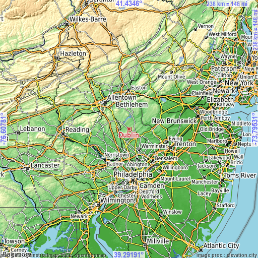 Topographic map of Dublin