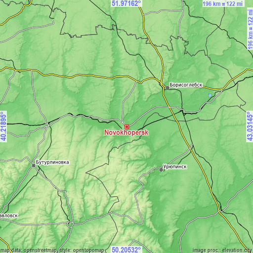 Topographic map of Novokhopërsk