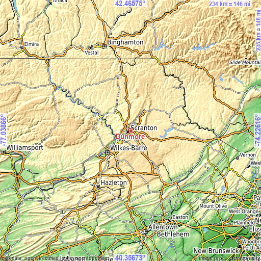 Topographic map of Dunmore