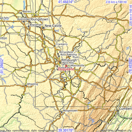 Topographic map of Duquesne