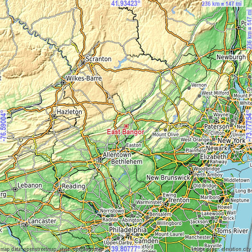 Topographic map of East Bangor