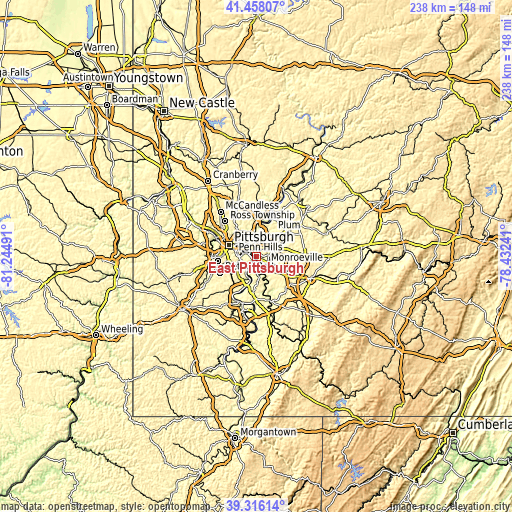 Topographic map of East Pittsburgh