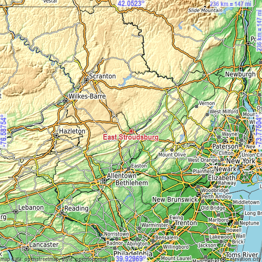 Topographic map of East Stroudsburg