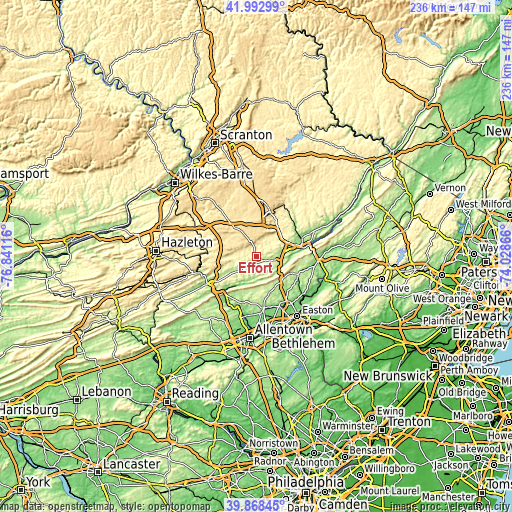 Topographic map of Effort