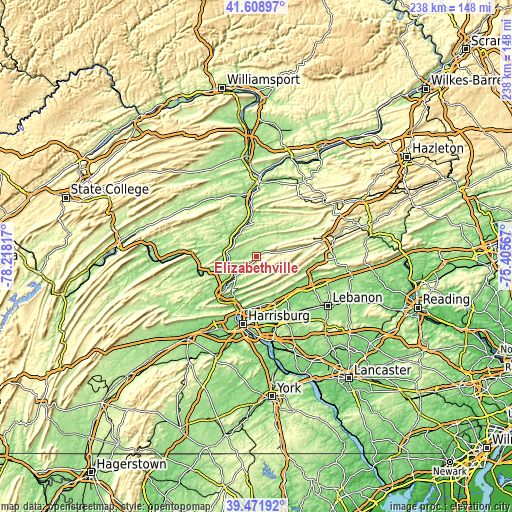 Topographic map of Elizabethville