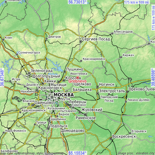 Topographic map of Grebnevo