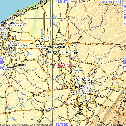 Topographic map of Ellwood City