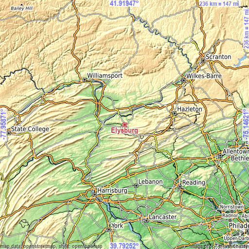 Topographic map of Elysburg