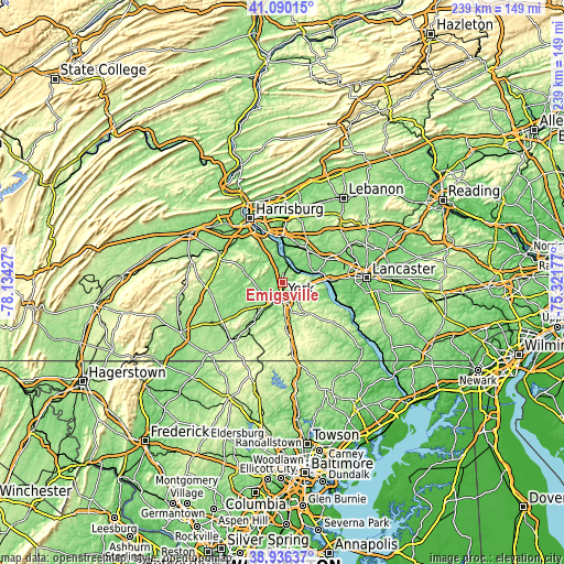 Topographic map of Emigsville