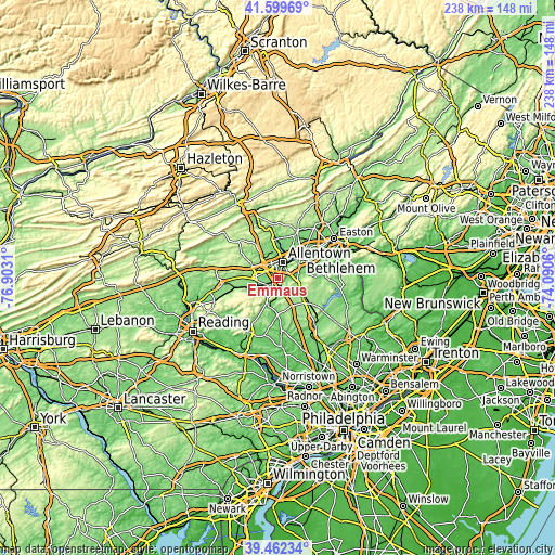 Topographic map of Emmaus