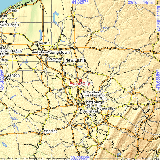 Topographic map of Evans City