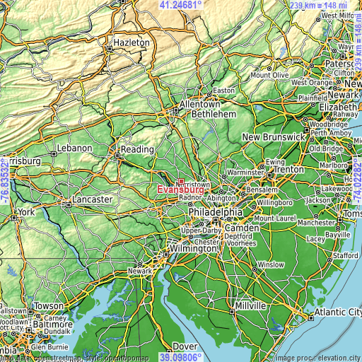 Topographic map of Evansburg