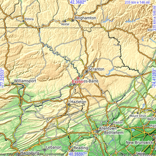 Topographic map of Exeter
