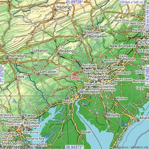 Topographic map of Exton