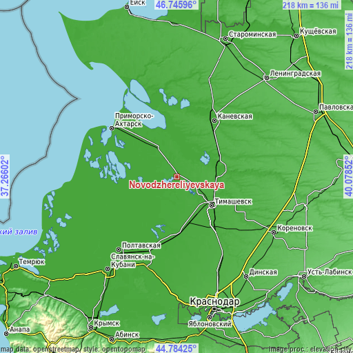 Topographic map of Novodzhereliyevskaya