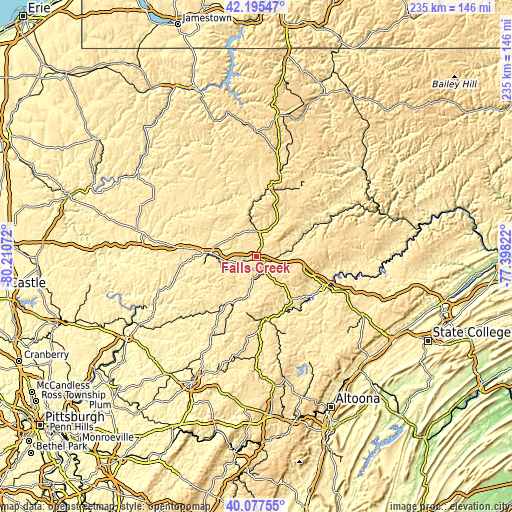 Topographic map of Falls Creek