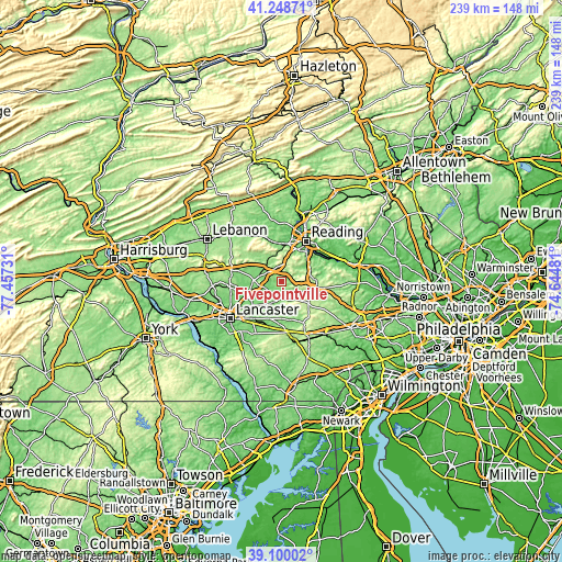 Topographic map of Fivepointville