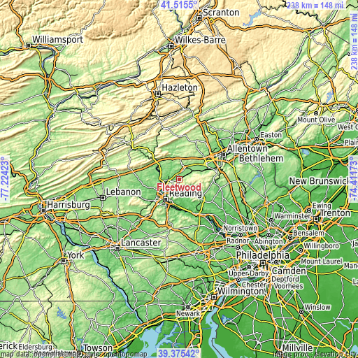 Topographic map of Fleetwood