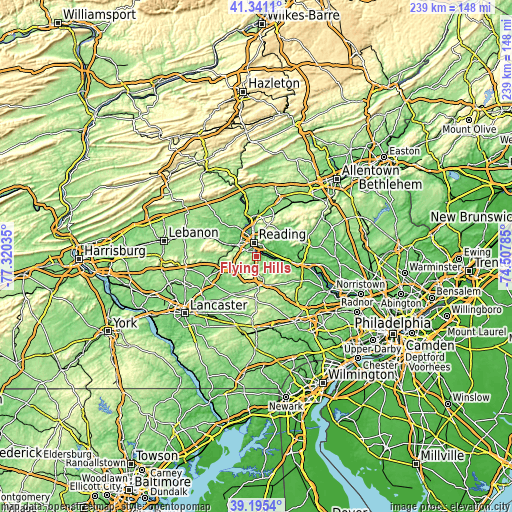 Topographic map of Flying Hills