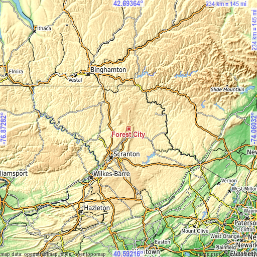 Topographic map of Forest City