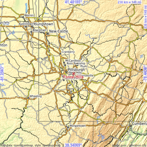 Topographic map of Forest Hills