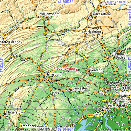 Topographic map of Fredericksburg