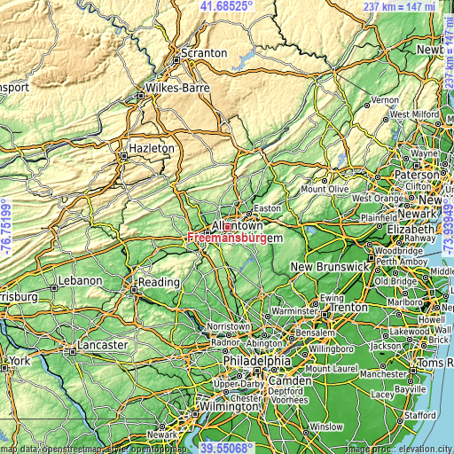 Topographic map of Freemansburg