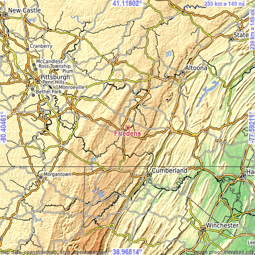 Topographic map of Friedens