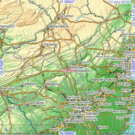 Topographic map of Fullerton