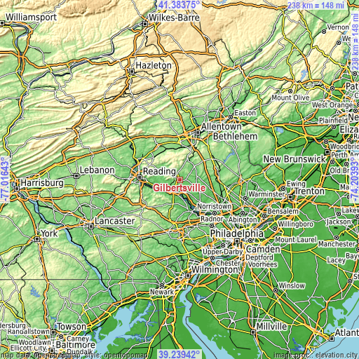 Topographic map of Gilbertsville