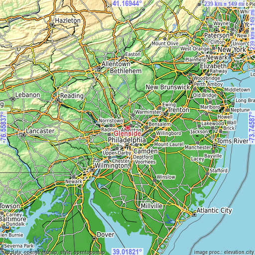 Topographic map of Glenside