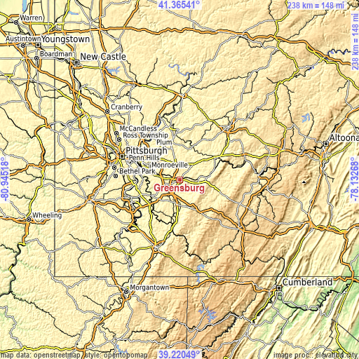 Topographic map of Greensburg