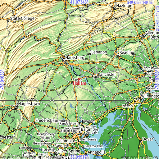 Topographic map of Hallam