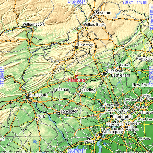 Topographic map of Hamburg