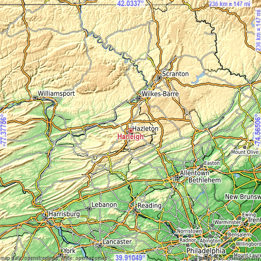 Topographic map of Harleigh