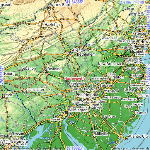 Topographic map of Harleysville